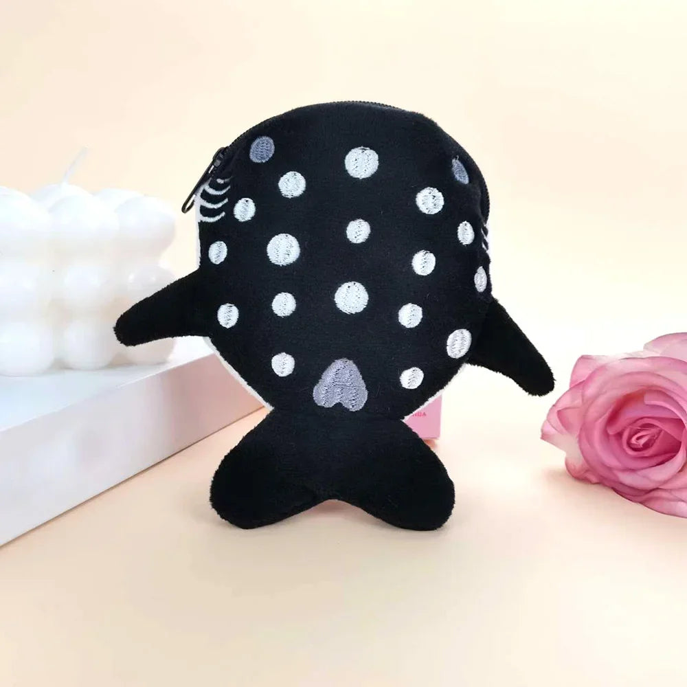 Cute Blue Shark Mini Coin Purse – Plush Zipper Wallet for Women, Key & Earphone Pouch