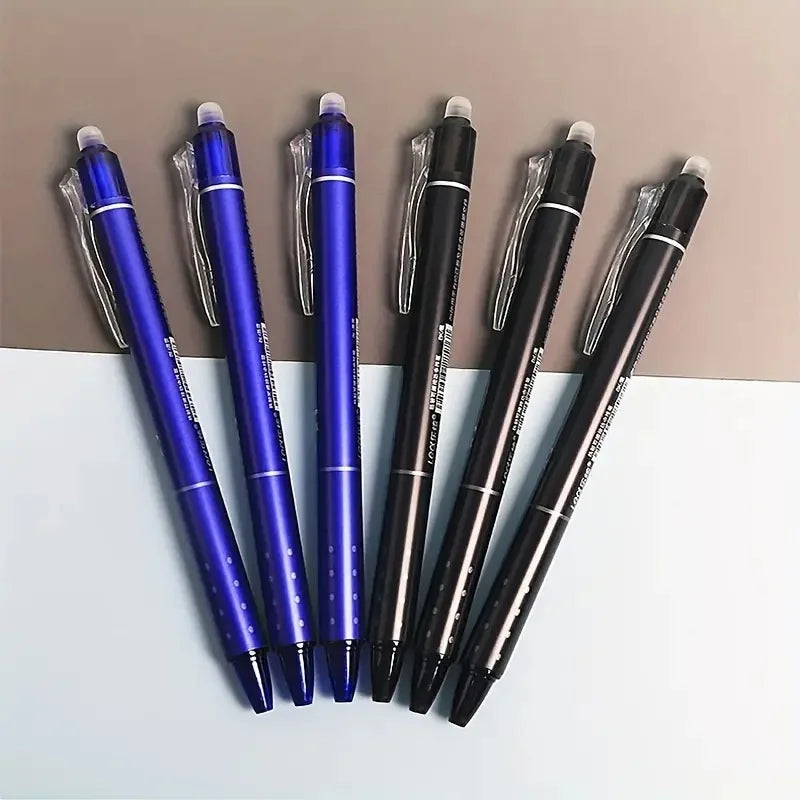 0.5mm Press-Type Erasable Gel Pens – Black & Blue Ink, Washable, Super Capacity Refills, Smooth Writing Bullet Pen