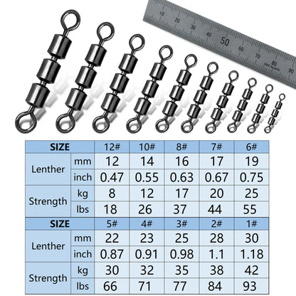 3-Roller Fishing Swivels — High-Speed Triple Bearing Stainless Steel Barrel, 15–60pcs Fishing Accessories