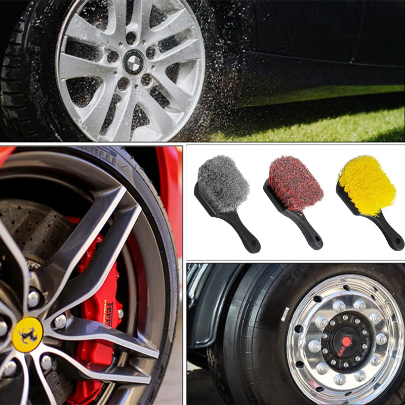 Car Wheel & Tire Brush: Soft Bristle Brush for Rim and Exterior Surfaces - Efficiently Cleans Tires, Releases Dirt and Grime