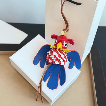Genuine Leather Parrot Bird Bag Charm – High-End Durable Handmade Fashion Accessory for Women’s Bags, Exquisite Decorative Pendant