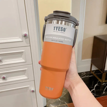 900ML Tyeso Stainless Steel Insulated Tumbler – Double Wall Thermo Coffee Cup for Hot & Cold Drinks, Car Travel Water Bottle Mug