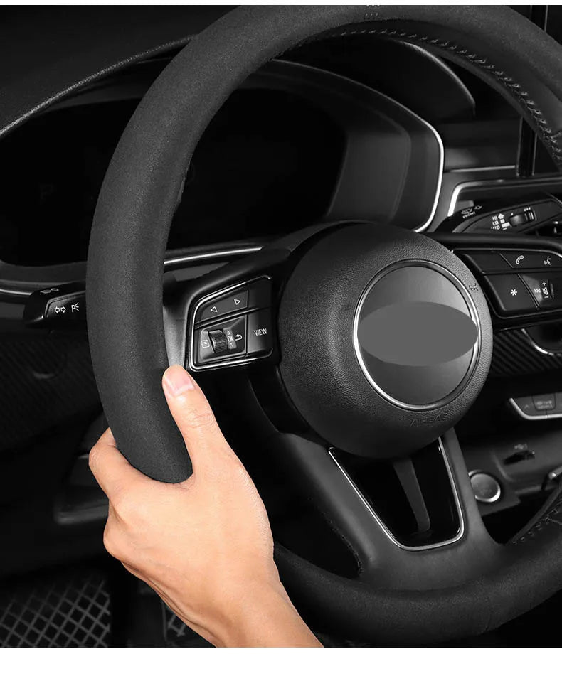 All-Season Suede Steering Wheel Cover — Ultra-Thin, Non-Slip, Breathable Fit for Round & D-Shaped Wheels