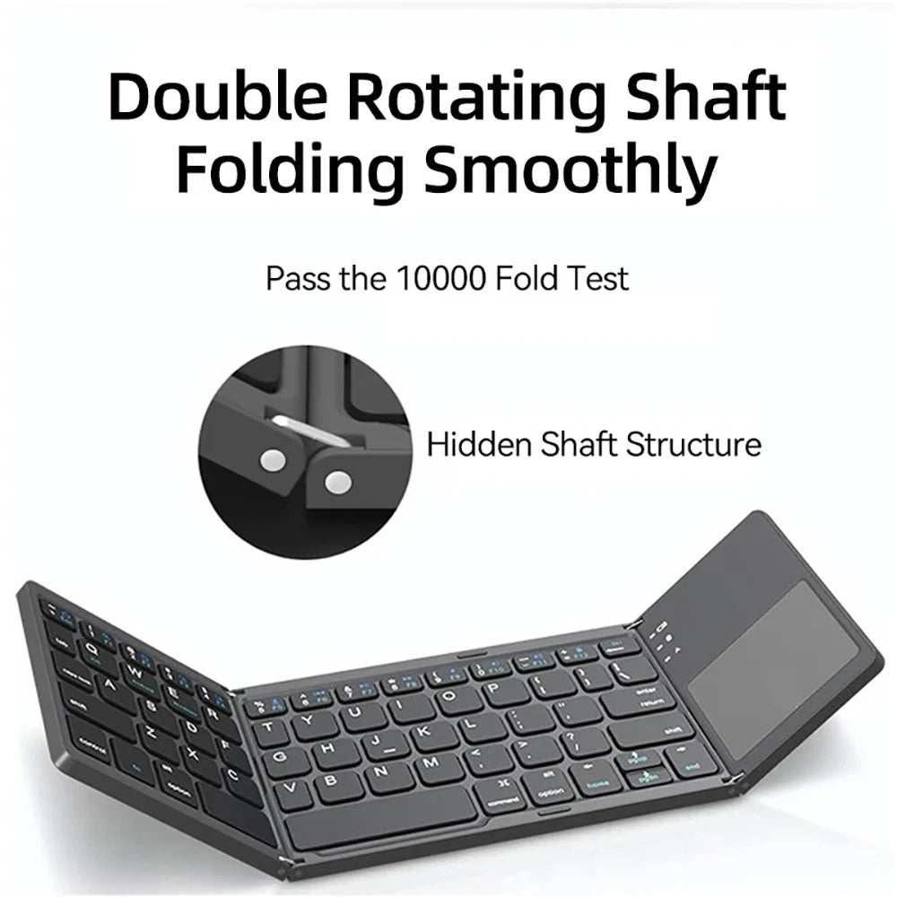 Mini Folding Bluetooth Wireless Keyboard | Portable Universal Foldable Keyboard with Touchpad | Compatible with Windows, Android, iOS Tablet, iPad