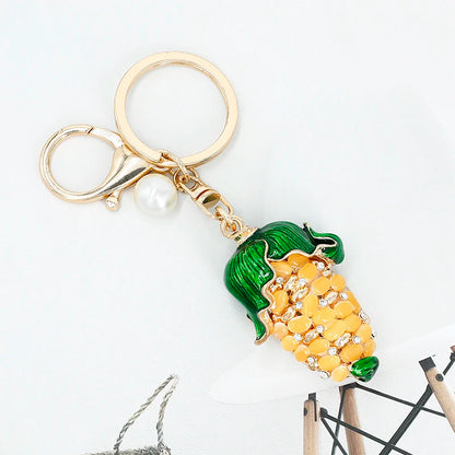 EASYA Vintage Imitation Fruit Charm Keychain – Lemon, Persimmon & Strawberry Glass Pendant, Luxury Jewelry for Women