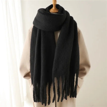 Winter Cashmere Scarf for Women: Warm Solid Pashmina Wrap with Tassel - Thick, Soft, and Stylish Shawl
