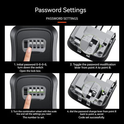 4 Digit Code Key Box – Waterproof Outdoor Password-Protected Storage with Steel Wire Hook for Key Hanging and Security