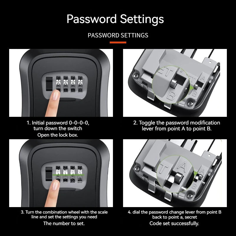 4 Digit Outdoor Password Key Box with Waterproof Steel Wire Hanging Hook - Free Installation & Extended Locking Storage
