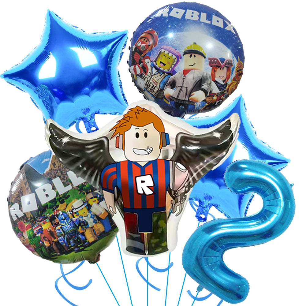 Roblox Birthday Party Supplies — Balloons, Disposable Tableware & Backdrop for Kids’ Party or Baby Shower