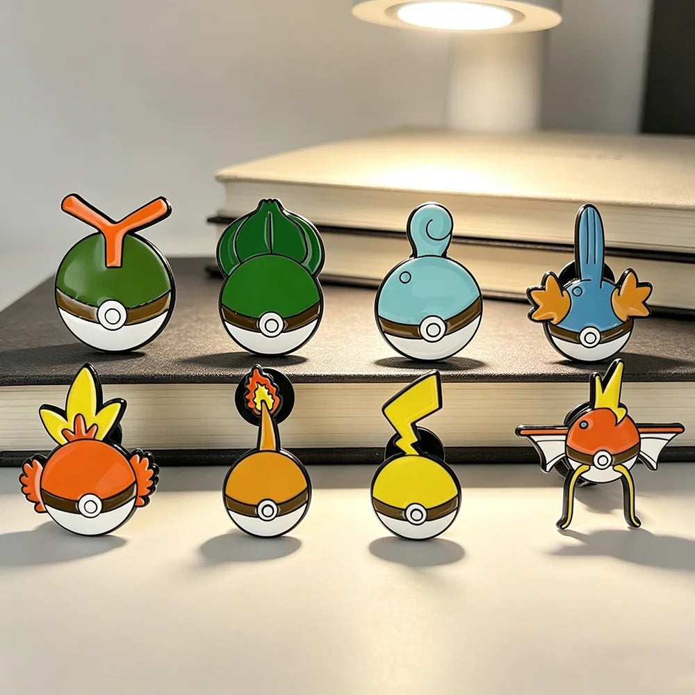 Anime Elf Enamel Pin Set - 8PCS Cute Cartoon Pokeball Lapel Brooches for Backpacks, Clothing & Gifts