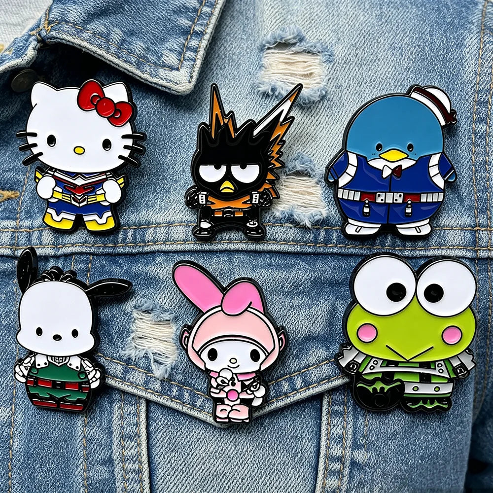 6PCS Kawaii Cat and Frog Enamel Pins - Cute Manga Metal Lapel Brooches for Backpacks, Jackets and Fashion Gifts