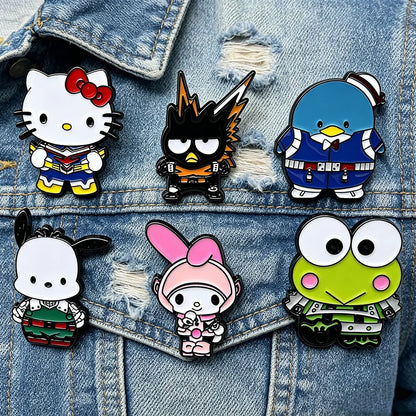 6PCS Kawaii Cat and Frog Enamel Pins - Cute Manga Metal Lapel Brooches for Backpacks, Jackets and Fashion Gifts