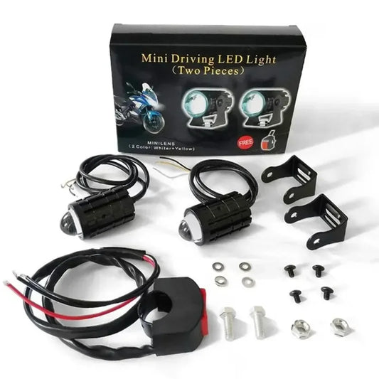 LED Motorcycle Spotlight With Switch - Super Bright Projector Headlight Fisheye Lens Moto Fog Lamp Driving Light