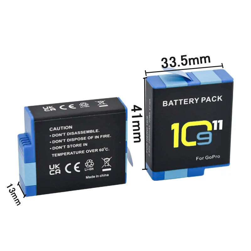 2000mAh Rechargeable Battery for GoPro Hero 11/10/9 — Li-ion Camera Battery Pack