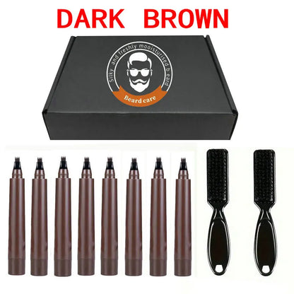 Beard Filling Pen Kit – Waterproof Beard Enhancer with Brush, Shaping & Coloring Tools for Men in Black or Brown