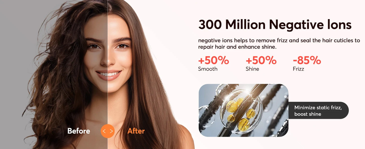 5-in-1 Hair Dryer & Styling Tool – Straightener, 32mm Curling Iron with 300 Million Negative Ions, Quick Drying Hair Care Gift