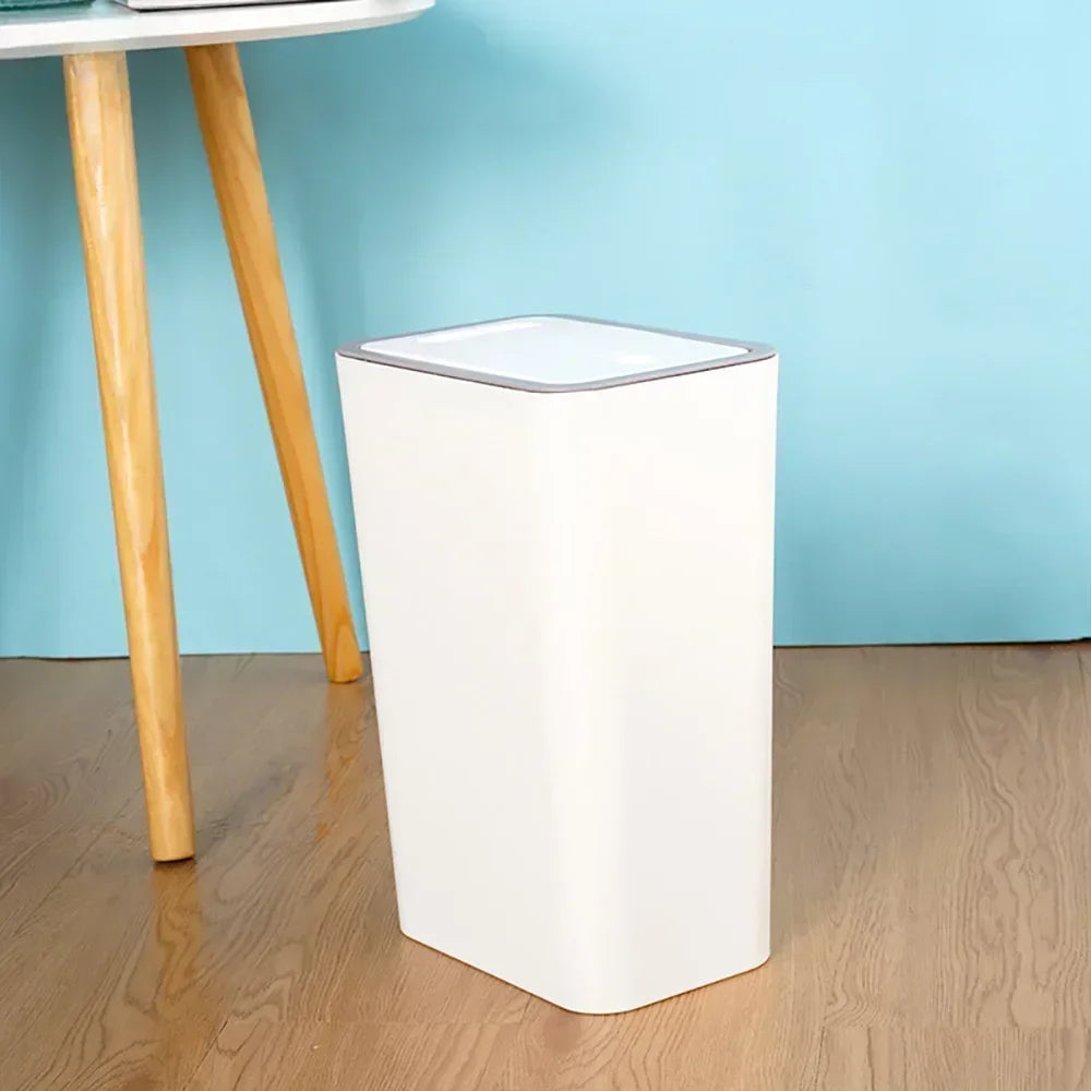 10L Bathroom Trash Can — Small Plastic Wastebasket with Press Top Lid for Toilet, Bedroom & Living Room