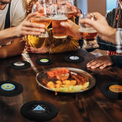 2/4/6PCS Retro Vinyl Record Drink Coasters | Anti-Slip Heat Resistant Mug Mats | Music-Themed Coffee Table Placemats Decor
