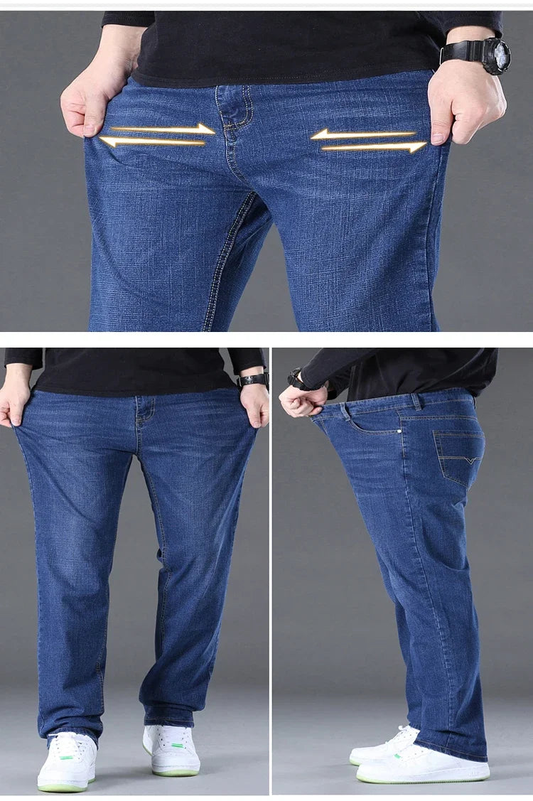 Big Size Men’s Jeans – High Stretch Wide-Leg Denim Pants for 45–150kg, Comfortable Fit Jeans Hombre