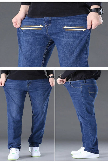 Big Size Men’s Jeans – High Stretch Wide-Leg Denim Pants for 45–150kg, Comfortable Fit Jeans Hombre