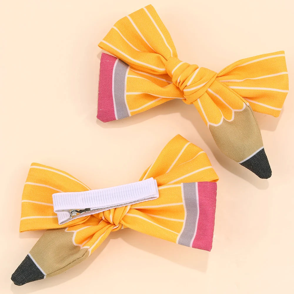 2Pcs Pencil Bow Hair Clips - Cute Kawaii Back to School Hairpins for Girls Kids