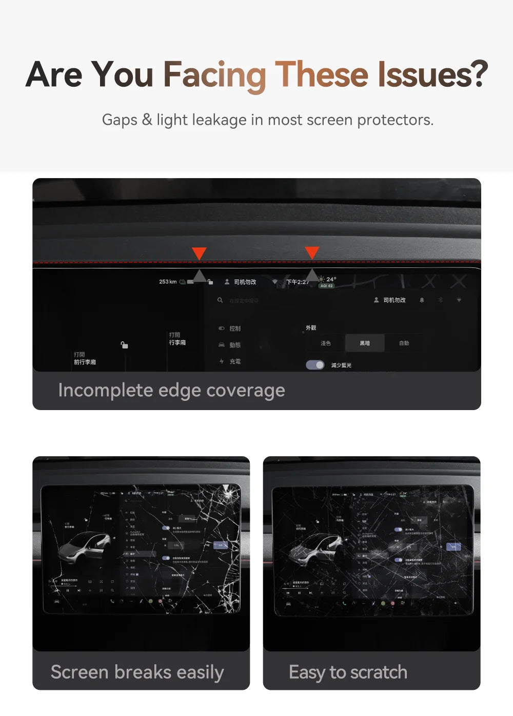 YZ Tempered Glass Screen Protector for Tesla Model 3/Y – Anti-Glare HD Center Console Film Protection Accessories