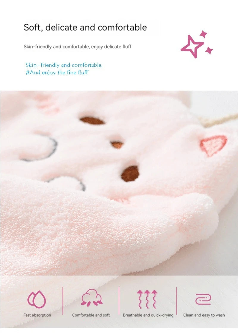 Cute Cartoon Tanuki Hanging Towel – Coral Velvet Absorbent Kitchen & Bathroom Towels, Thick Cloth