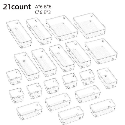28PCS Clear Drawer Organizer Set - Multi-Size Storage Trays for Bathroom Vanity Kitchen & Bedroom