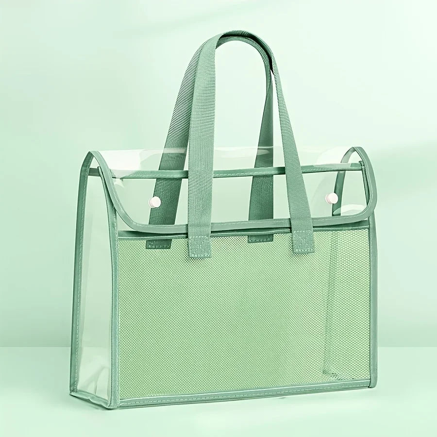 Large Capacity Transparent Waterproof Portable Folder – Expandable PVC Handheld File Storage Bag with Self-Adhesive Design