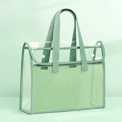 Large Capacity Transparent Waterproof Portable Folder – Expandable PVC Handheld File Storage Bag with Self-Adhesive Design