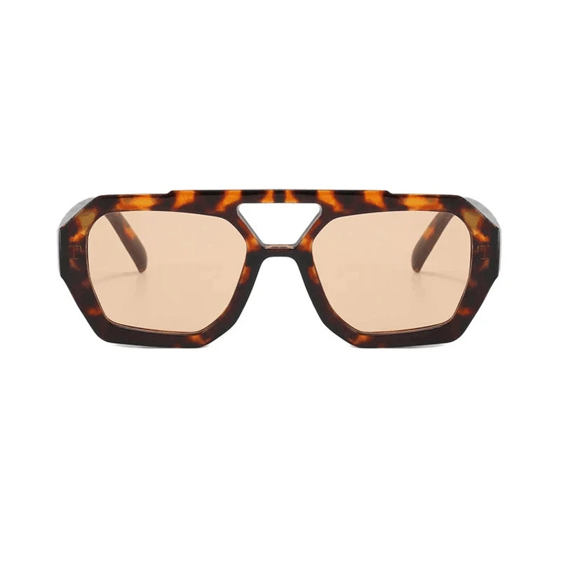 Retro Double Bridges Women's Sunglasses - Big Frame Leopard Brown Gradient Fashion Eyewear, Luxury Designer Shades for Men