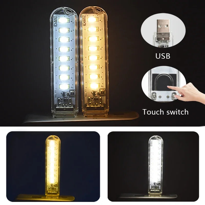 Mini Portable LED USB Light – Touch Sensor Desk Lamp with 3/8/24 LEDs for Reading, PC, Laptop & Power Bank Lighting