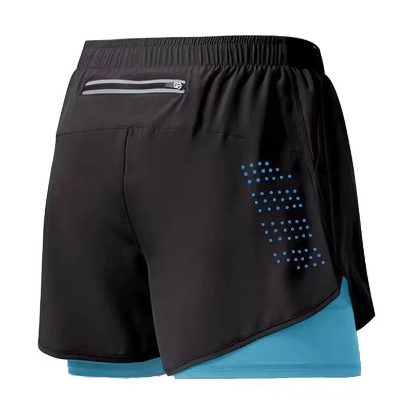 Men’s Quick-Dry Running Shorts — Black Double Layer Sport Workout Training Bodybuilding Shorts