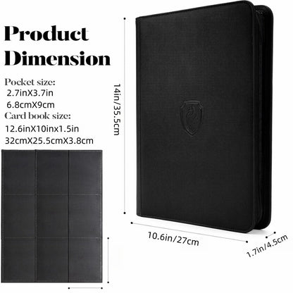 9-Pocket Zipper Card Binder - 360 Trading Card Holder Book, Premium PU Cover, Durable Side Loading Card Binder