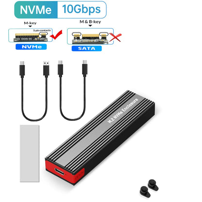 M2 NVMe SSD Enclosure – 10Gbps PCIe SSD Case, Portable USB-C 3.2 Gen2 Adapter with Heat Sink Pad, Tool-Free External Box for M.2 SSD