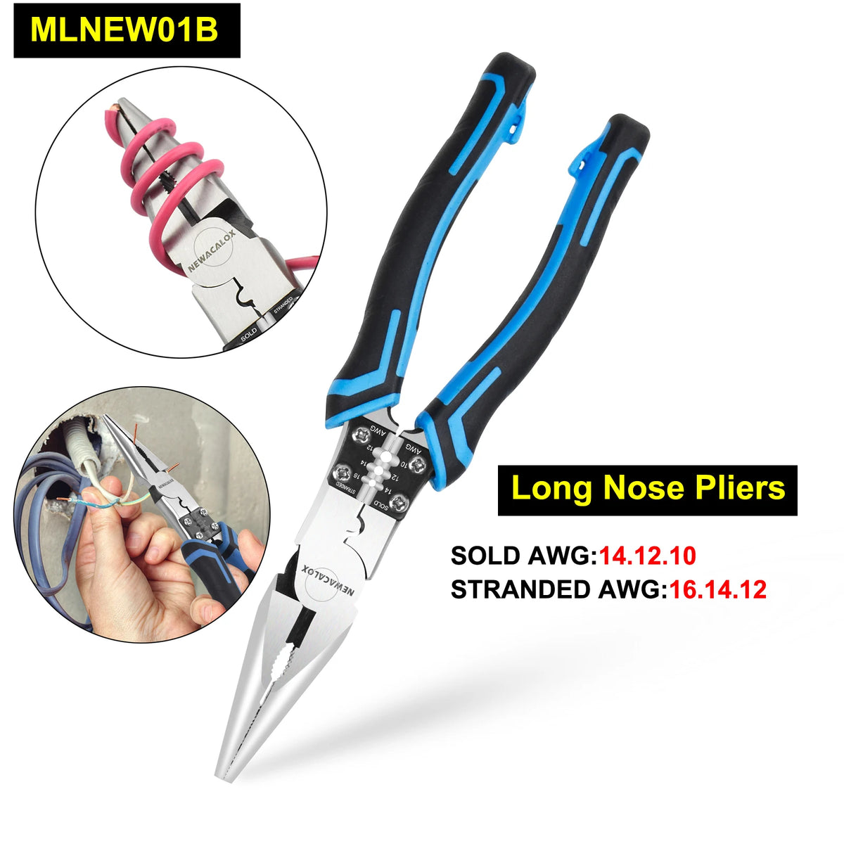 NEWACALOX 7" Multitool Pliers Set - Heavy-Duty Wire Stripper, Crimper & Cutter Hand Tool