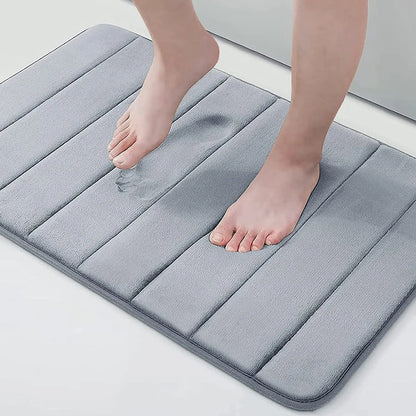 Memory Sponge Striped Bathroom Mat – Non-Slip, Water Absorbent, Machine Washable Floor Rug