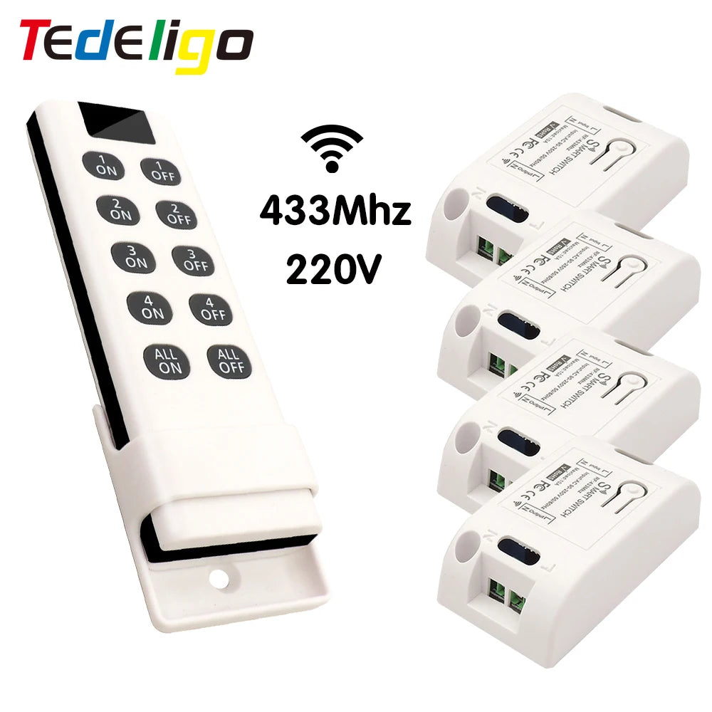 Wireless RF 433MHz Remote On/Off Light Switch Controller, AC 220V 10A Relay for Ceiling Lamp, LED, and Fan Smart Home Control