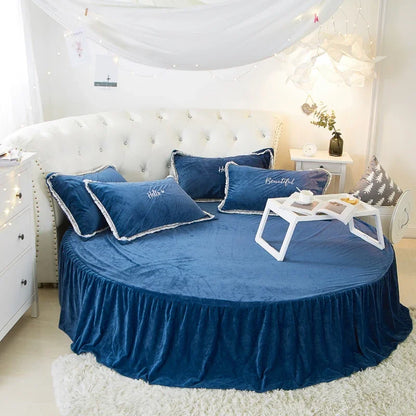 Coral Velvet Round Bed Sheet - Soft Flannel Winter Fitted Sheet for 200-220cm Round Beds, Pillowcase Not Included