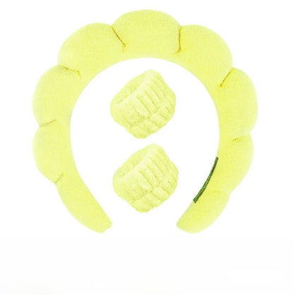 Sponge Spa Headband with Wristbands – Wide Padded Face Washing, Skin Care, Makeup Removal & Shower Headband for Women & Girls