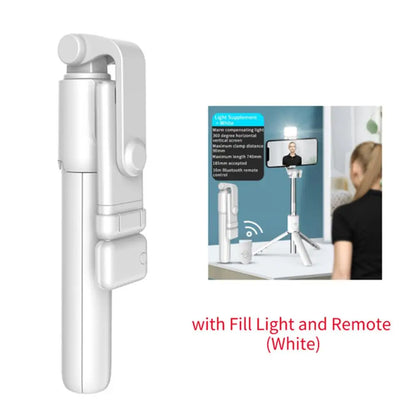 Portable Bluetooth Selfie Stick Tripod with Remote Shutter & Fill Light – Extendable Wireless Phone Stand
