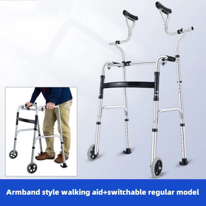 Elderly Rehabilitation Walker – Underarm Crutch Walking Stick Rollator with Aluminum Alloy Standing Frame for Disabled Mobility Support