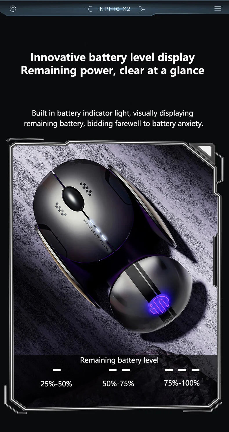 Inphic X2 Silent Bluetooth Mouse – Rechargeable Wireless Gaming & Office Mouse with Metal Base for Computer & Laptop