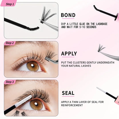 DIY Lash Extension Kit – 280pcs Individual Cluster Lashes (9-16mm, 40D-80D) with Bond, Seal & Remover