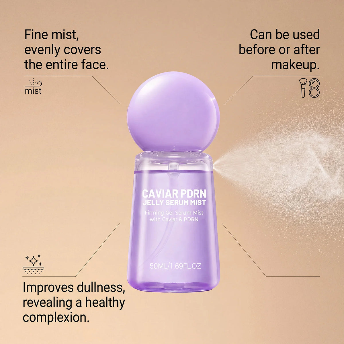 Caviar PDRN Collagen Peptide Jelly Serum Mist Set - Hydrating, Plumping Facial Mist for Dewy, Firm-Looking Skin and Travel Skincare