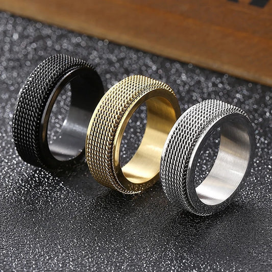 Trendy Waterproof Stainless Steel Spinner Mesh Wedding Band Ring for Men & Women - Stress Relief Charm Jewelry Gift