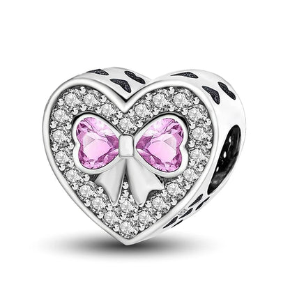 925 Sterling Silver Pink Heart Charm - Zircon Love Pendant Bead for DIY Bracelets, Bangles & Women’s Jewelry
