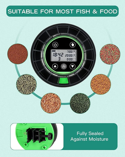Automatic Fish Feeder for Aquarium – Rechargeable Food Dispenser with Timer, LCD Display & USB Cable