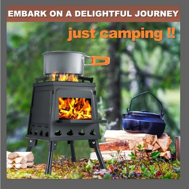 Portable Cast Iron Wood Burning Stove – Black Camping Woodstove with Carrying Case for Backpacking & Outdoor Use