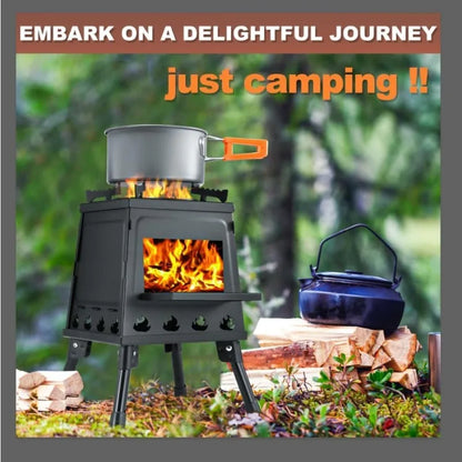 Portable Cast Iron Wood Burning Stove – Black Camping Woodstove with Carrying Case for Backpacking & Outdoor Use